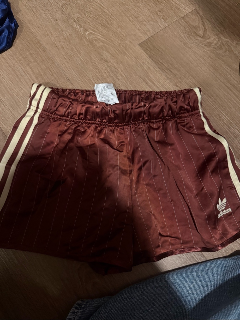 Adidas Women’s Rust Brown Athletic Shorts with Cream Stripes